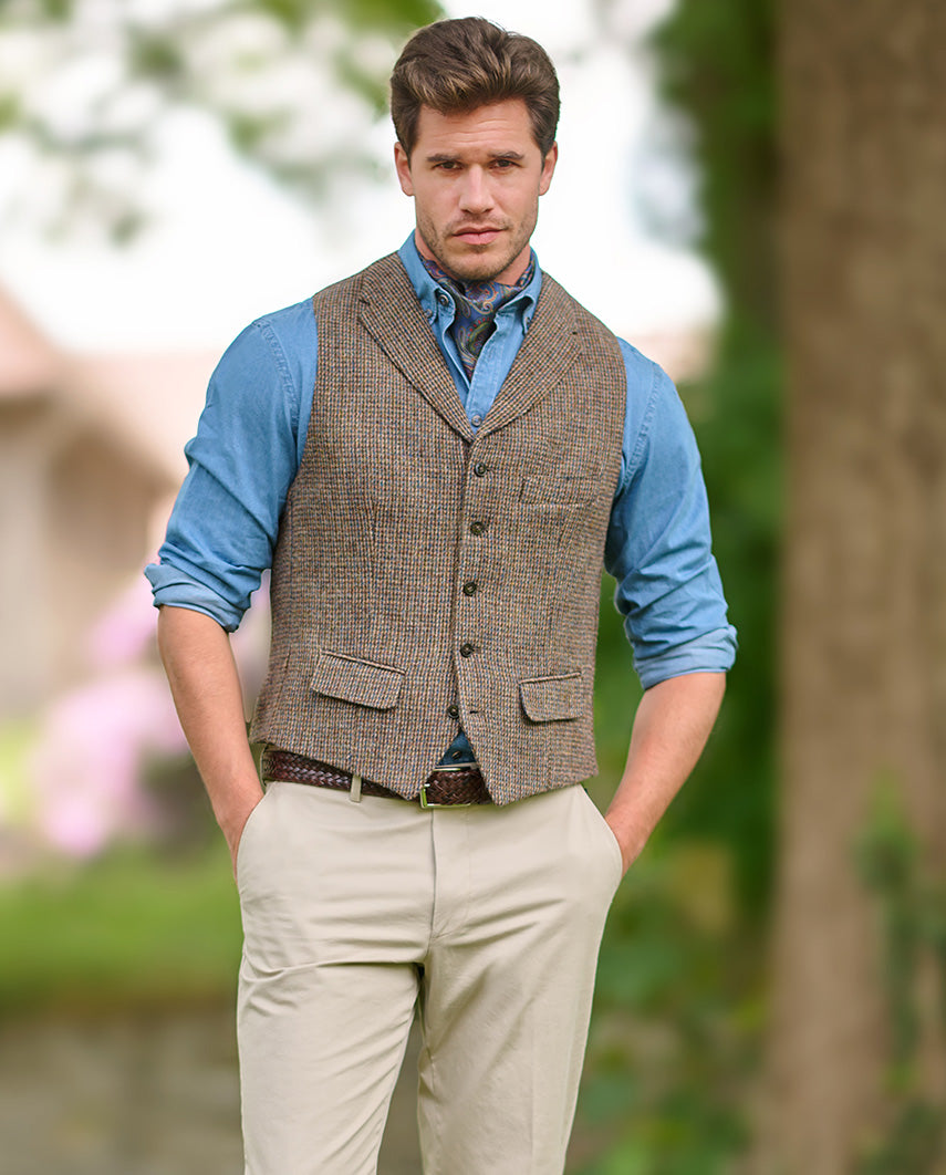 Harris Tweed Weste ''Wales'' in buntem Hahnentritt