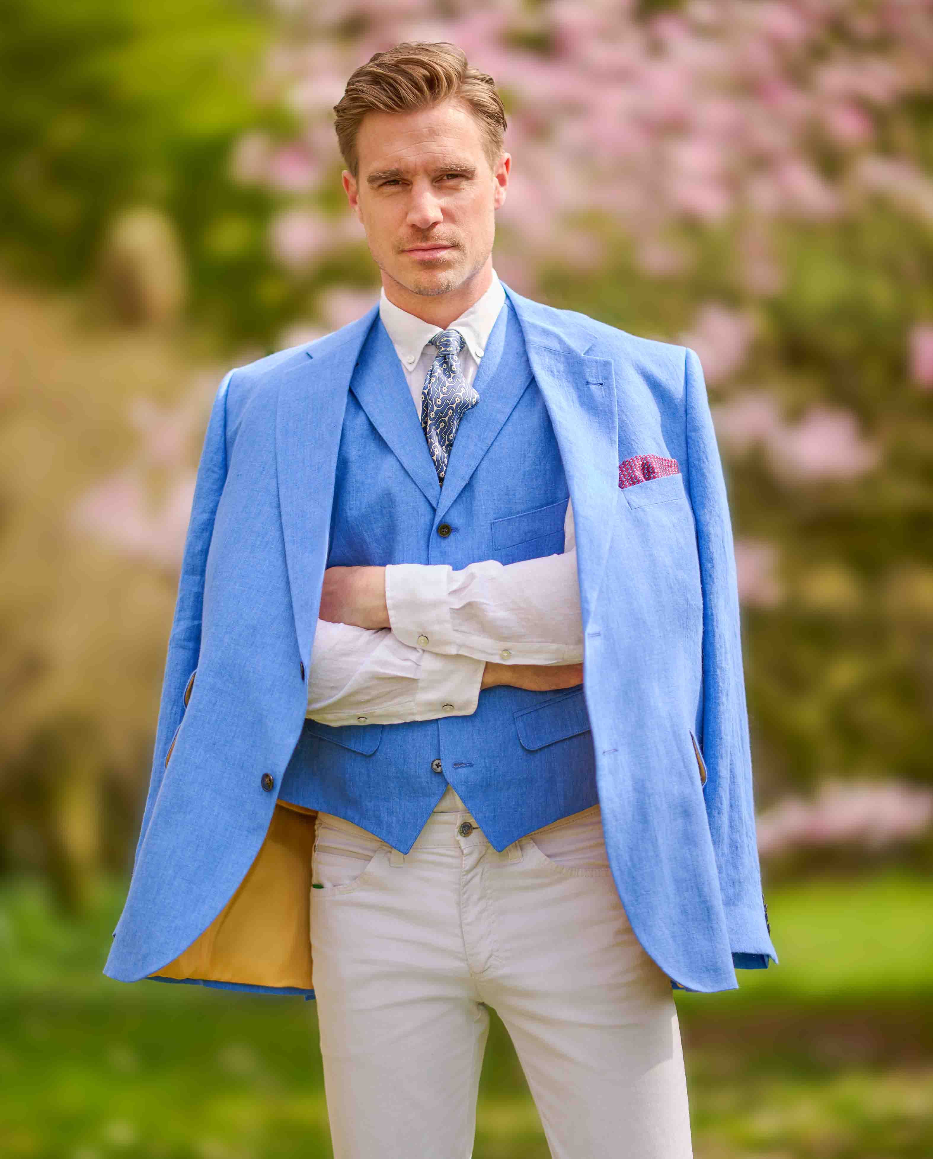 Men's linen jacket ''London'' in royal blue