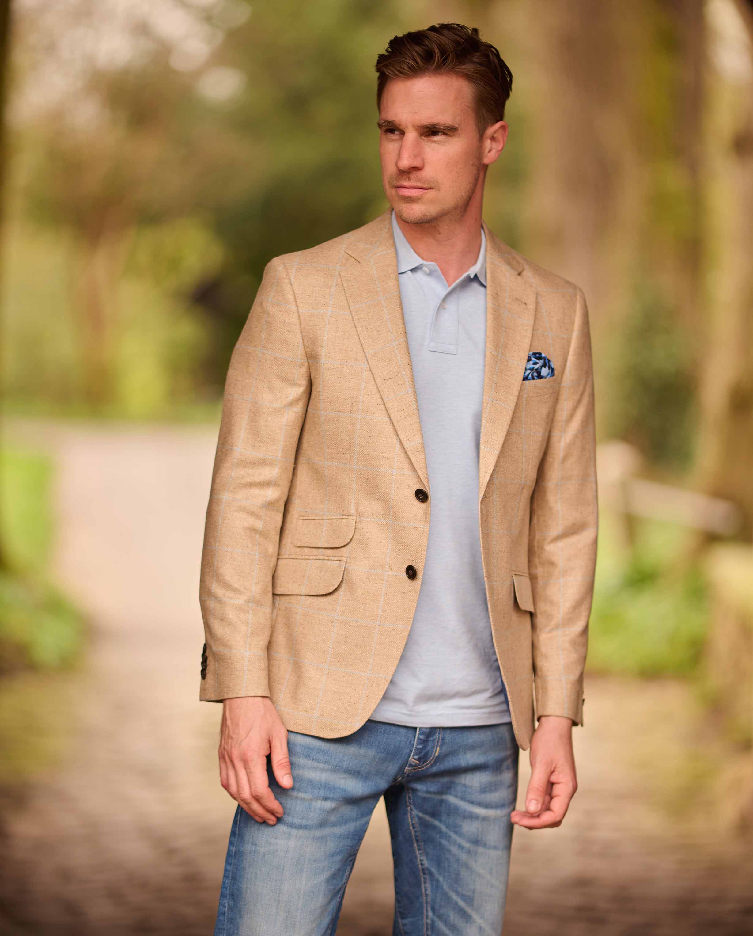 Summer jacket ''London'' made of silk in beige check