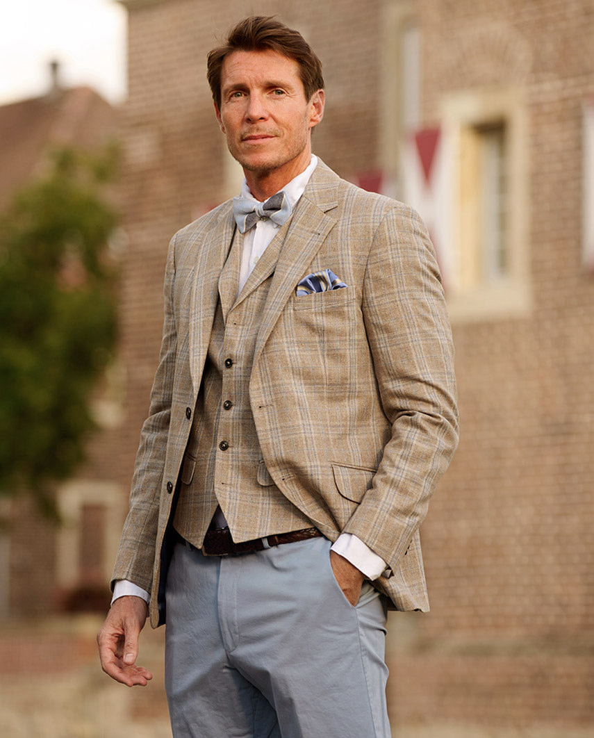 Sommersakko ''London'' im beige-blauem Glencheck aus Seide