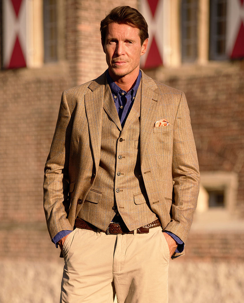 Summer jacket ''London'' made of silk in herringbone with blue overche