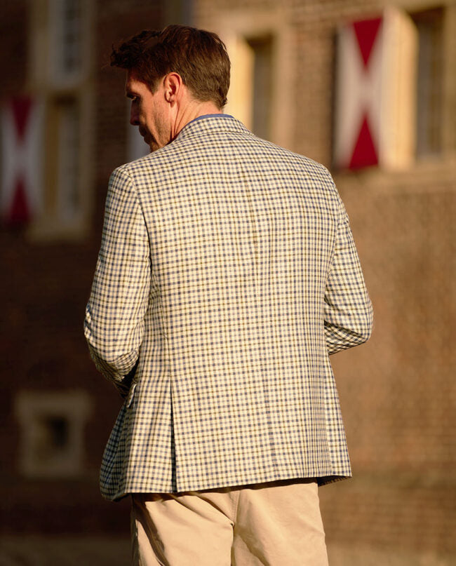 Summer jacket ''London'' made of silk in blue houndstooth