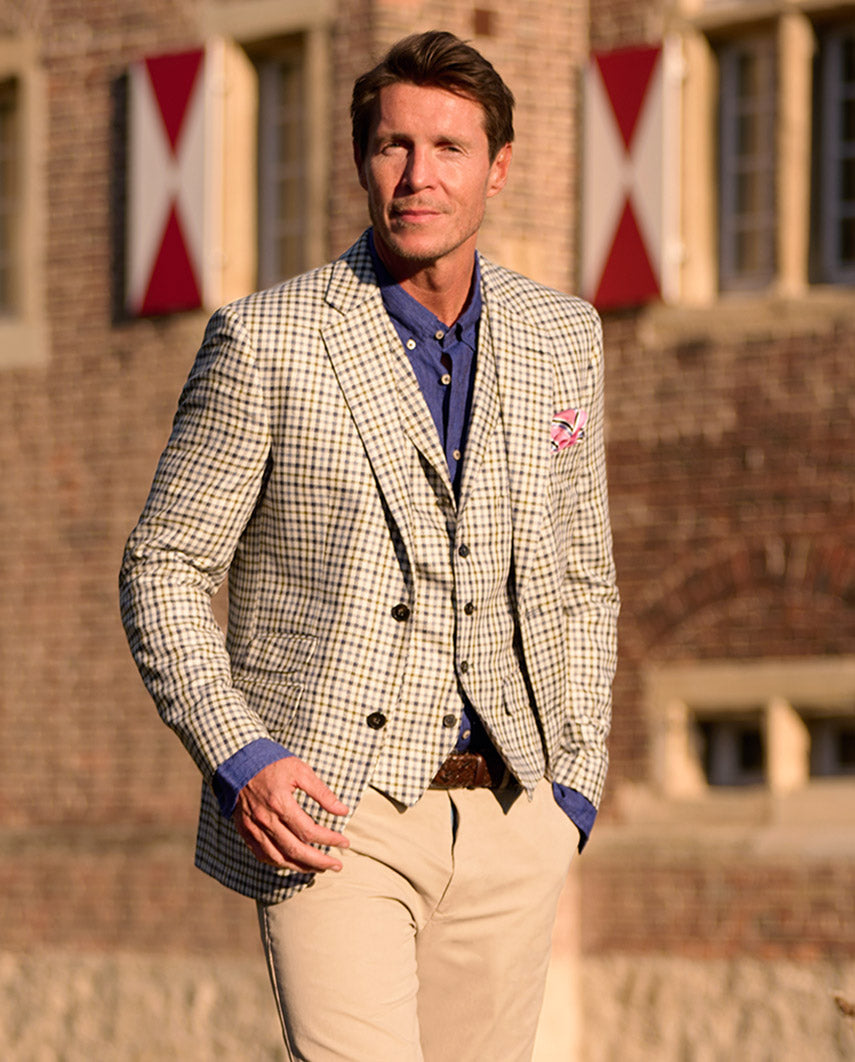 Summer jacket ''London'' made of silk in blue houndstooth