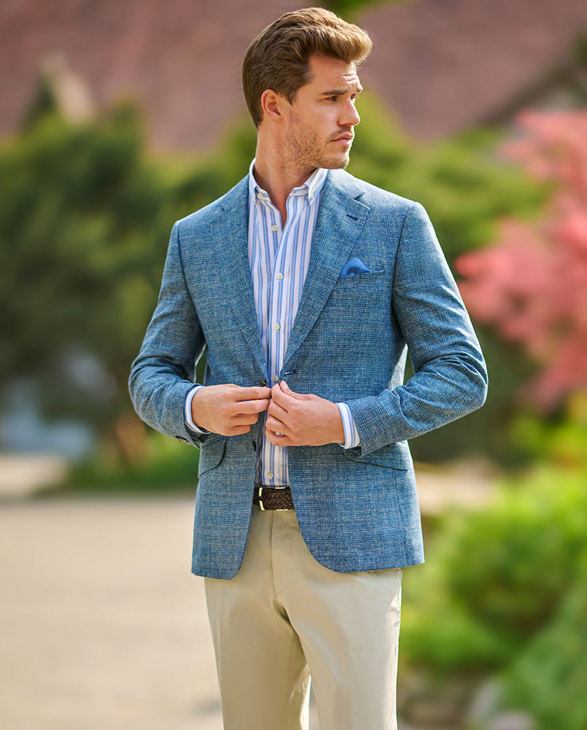 blue men's jacket "London" made of pure silk