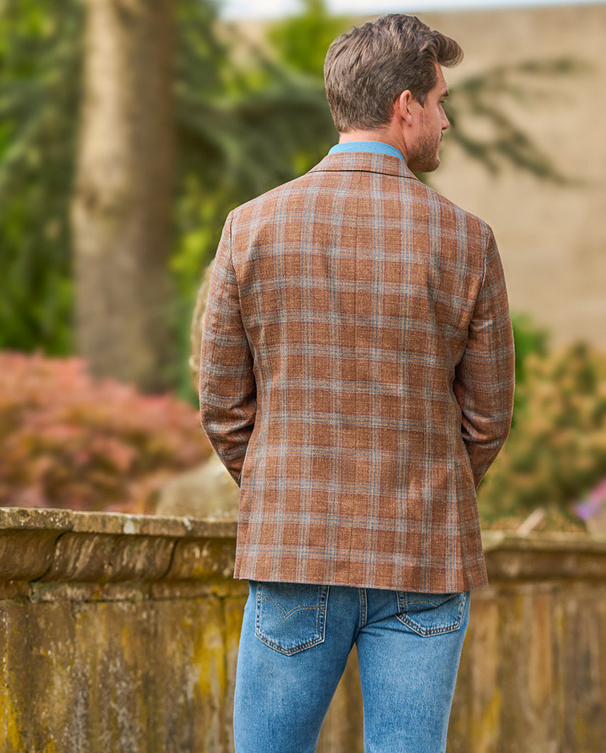 Leichtes Sommersakko ''London'' aus Schurwoll-Mix in rust check