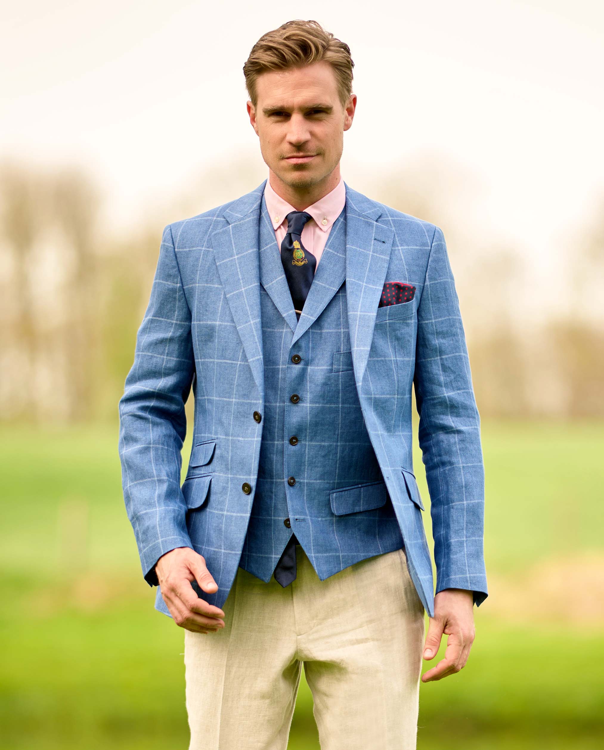 edles Herren Leinensakko ''London'' im blauen Fensterkaro