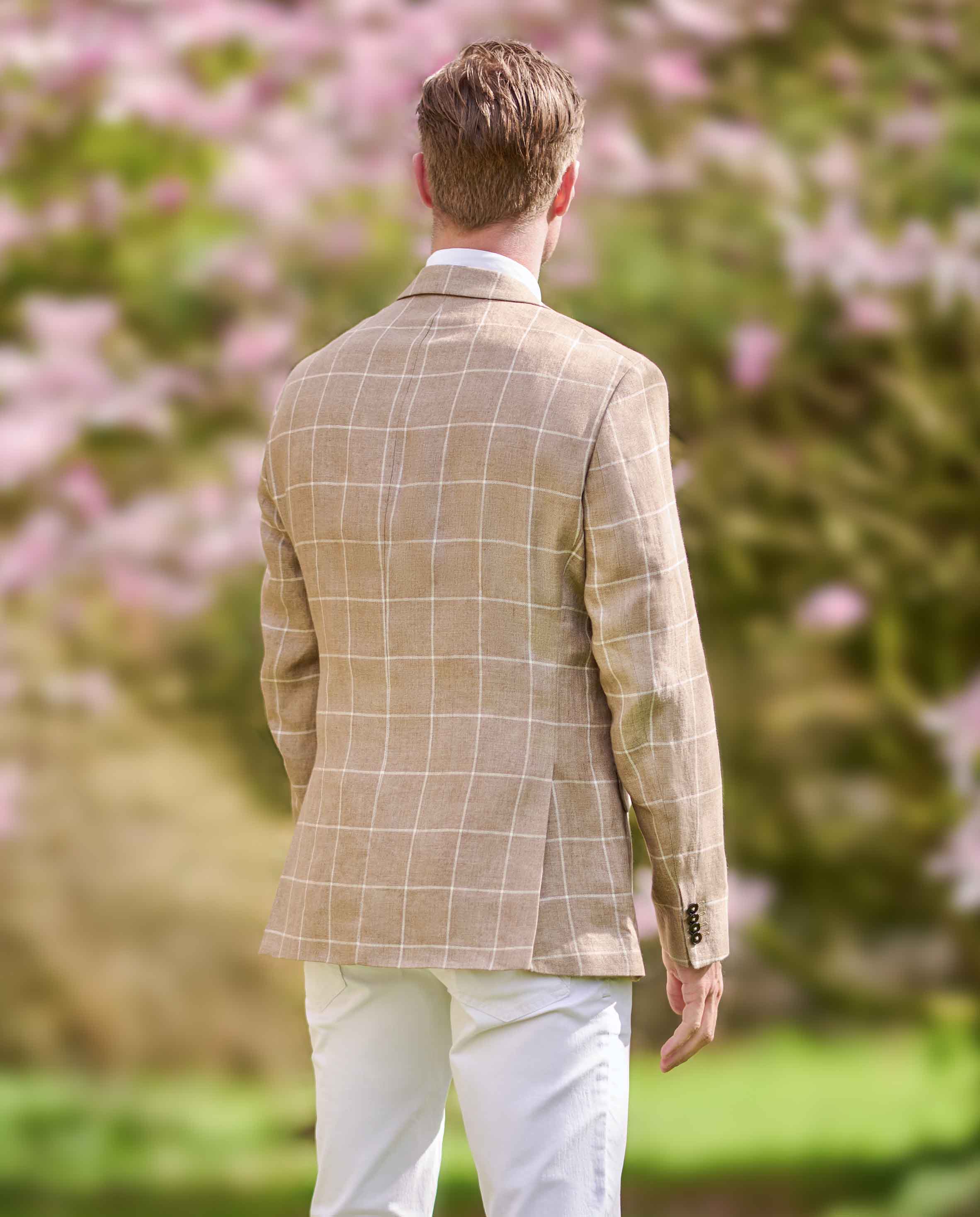 elegant men's linen jacket ''London'' in beige windowpane check