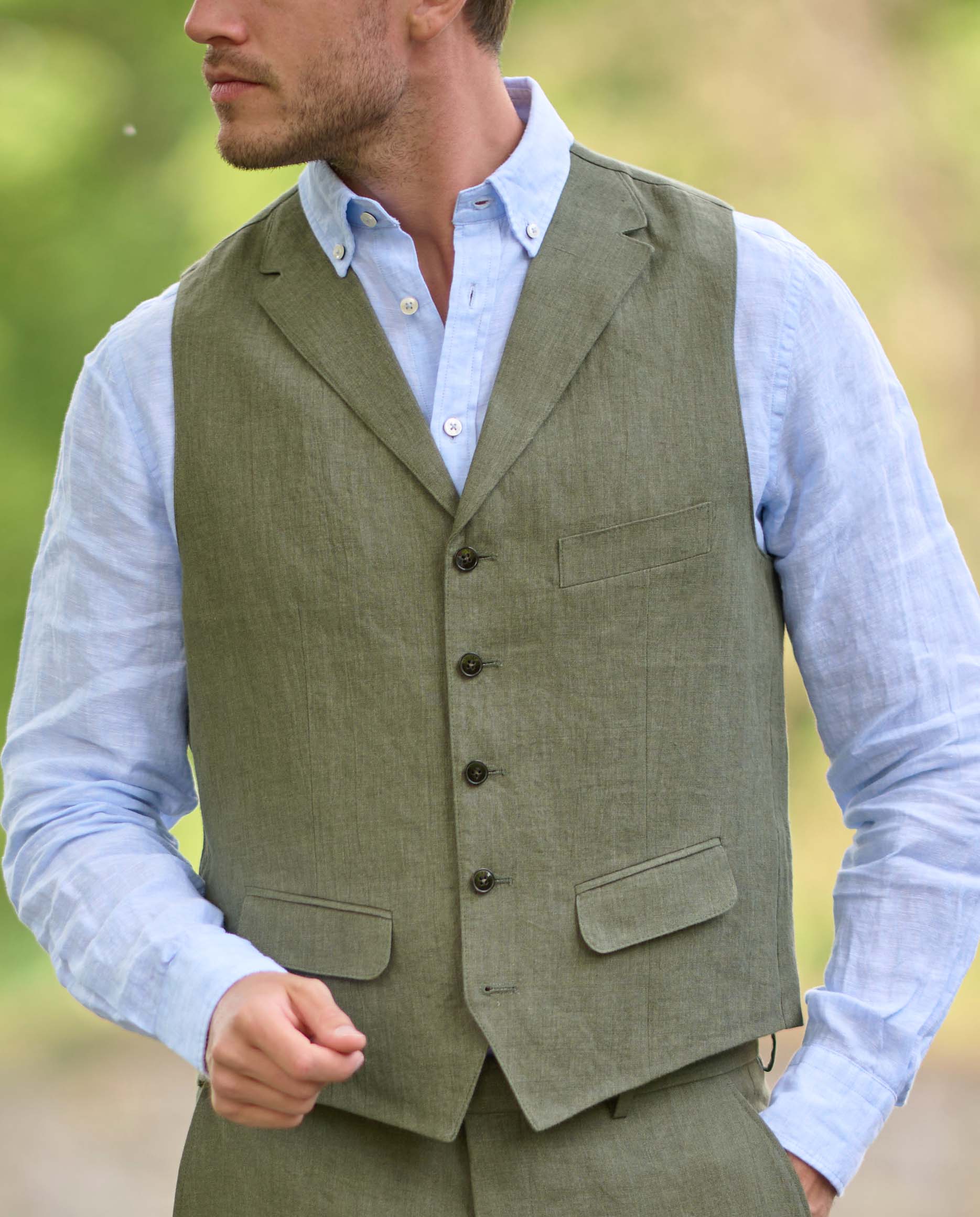 Herren Leinenweste ''Wales'' in oliv