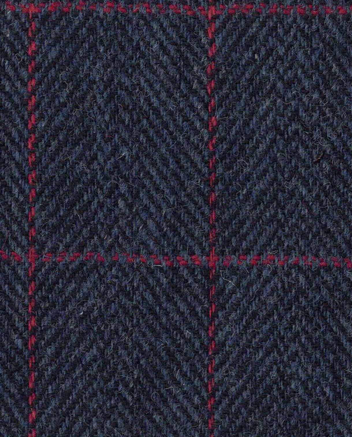 Henry Cap - blaue Harris Tweed Mütze mit rotem Karo