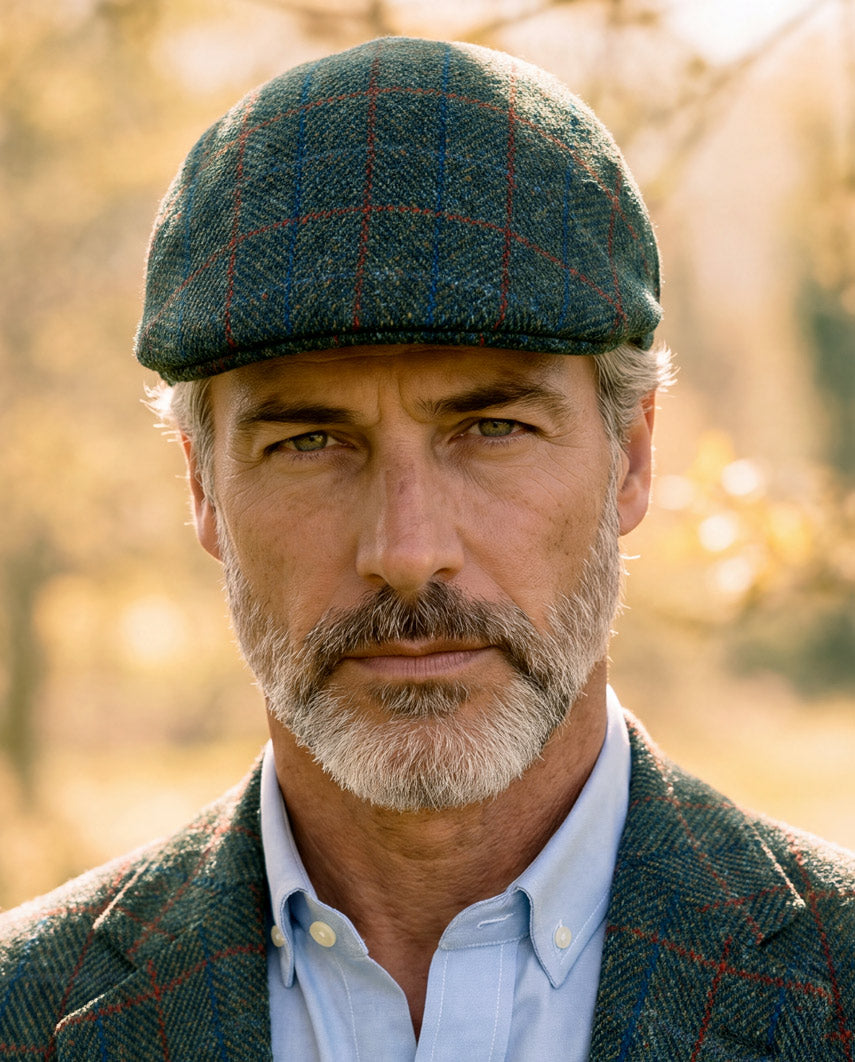 Schiebermütze "Henry Cap" aus original Harris Tweed in royal green Tweed"