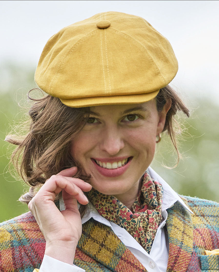 Summery linen balloon cap ''Blake Cap'' in fashionable yellow