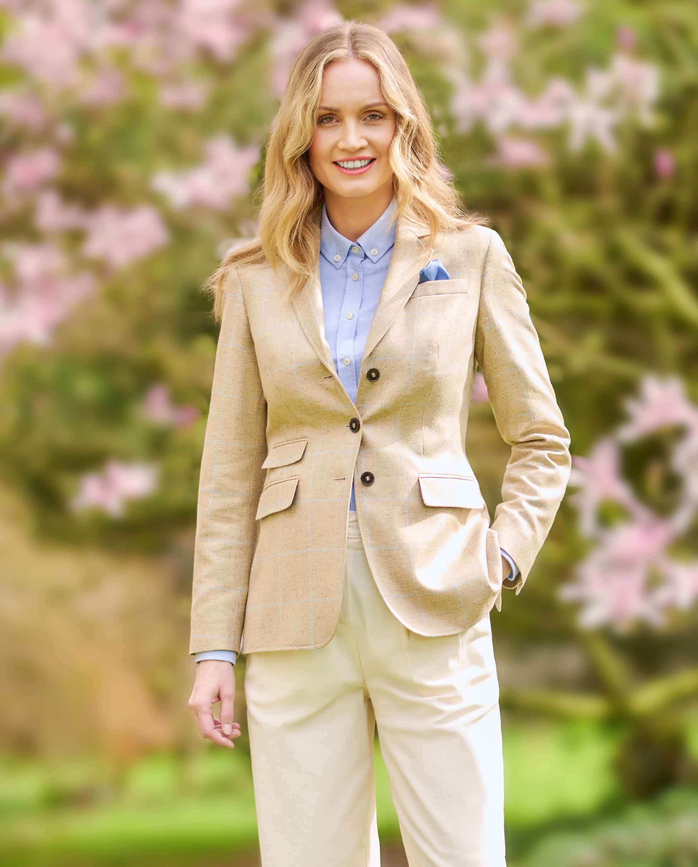 Ladies silk blazer ''Carola'' in beige check