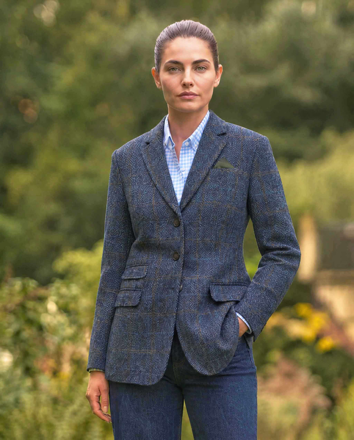 Harris Tweed Blazer "Carola" in Grey-Blue Herringbone