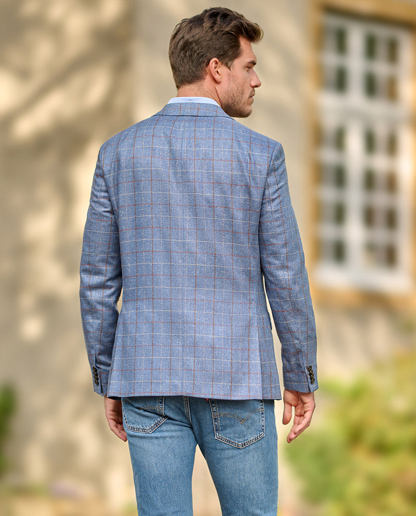 elegant silk jacket "London" in blue with subtle check
