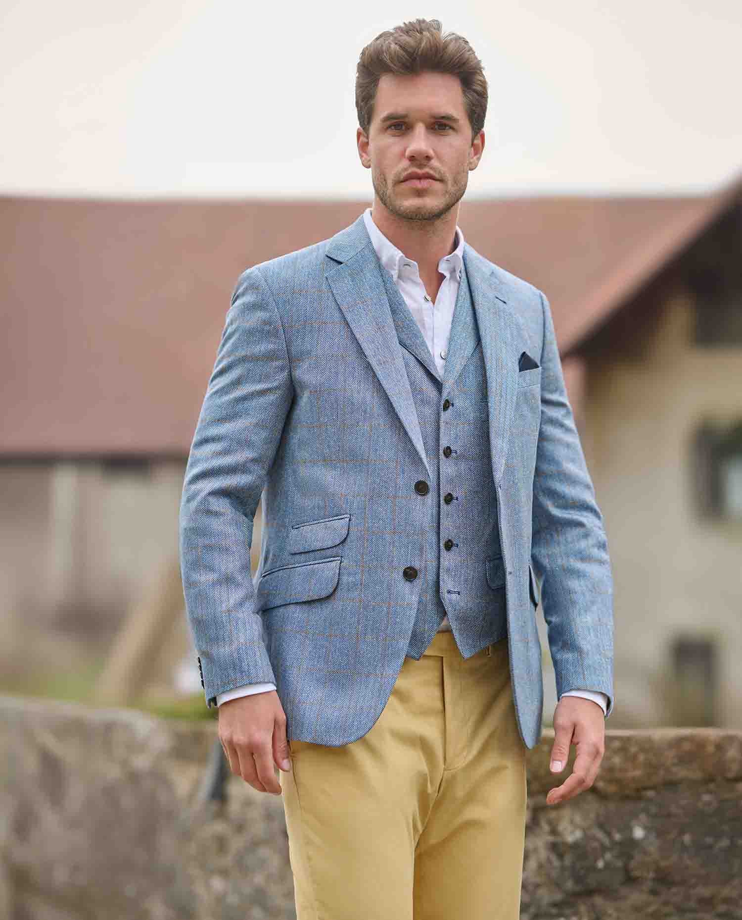 Summer jacket ''London'' made of silk in light blue check