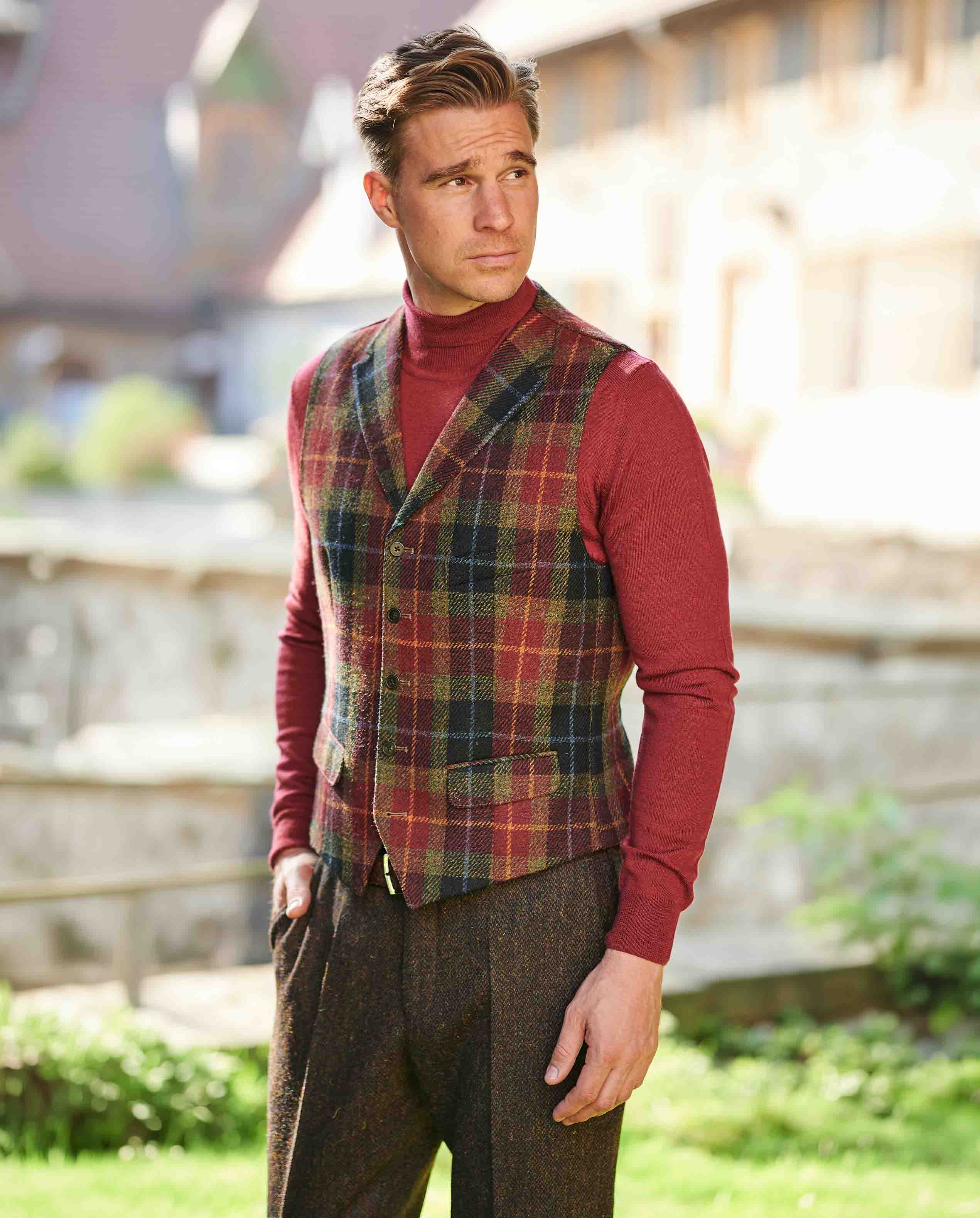 Harris Tweed Vest “Wales” in “Check of Island”