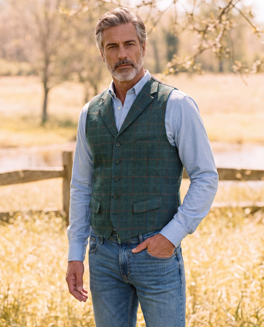 Harris Tweed Weste ''Wales'' in royal green Tweed