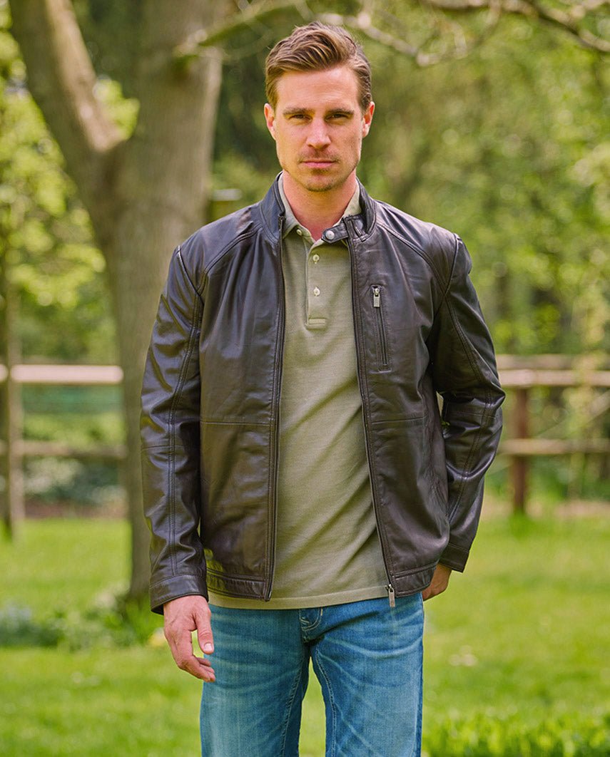 Biker Lederjacke ”Brighton II” für Herren in dark brown - Wellington of Bilmore