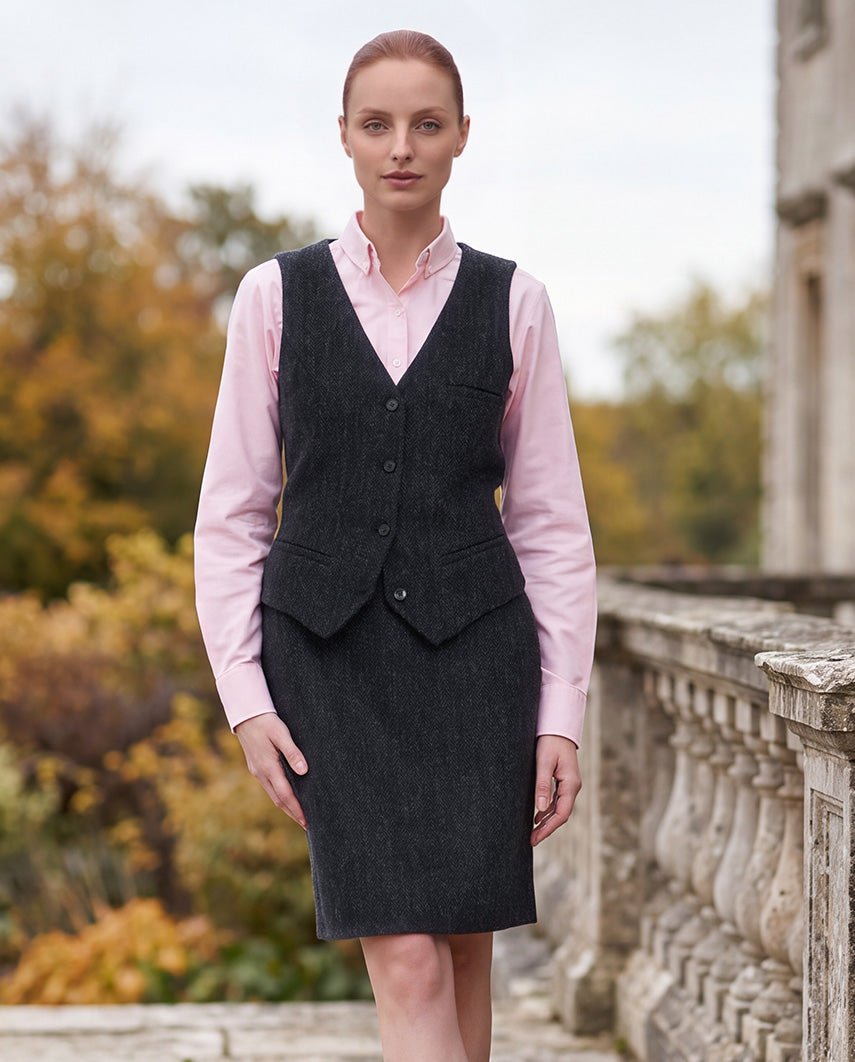 Bleistiftrock aus Harris Tweed in charcoal Herringbone - Wellington of Bilmore
