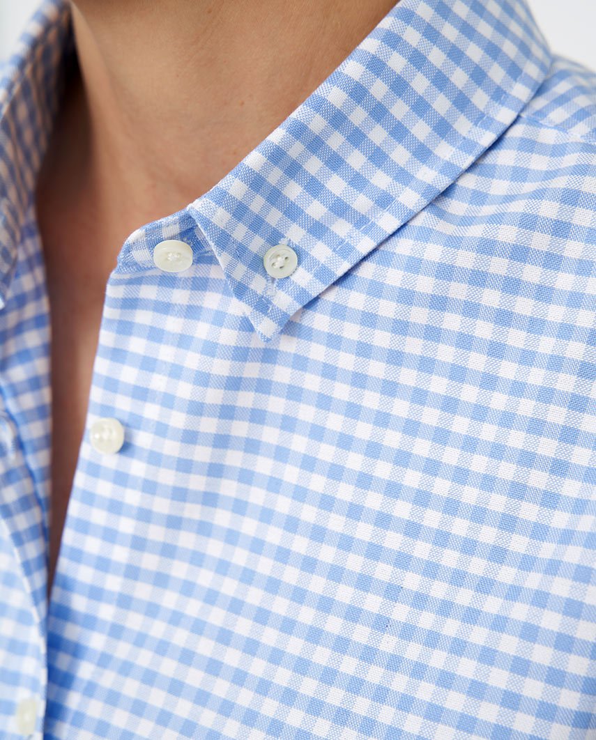 Button-down damesblouse "Stella" in blue vichy - Wellington of Bilmore