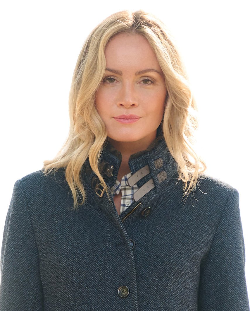 Damen Tweedmantel ''Paula'' in blue herringbone - Wellington of Bilmore