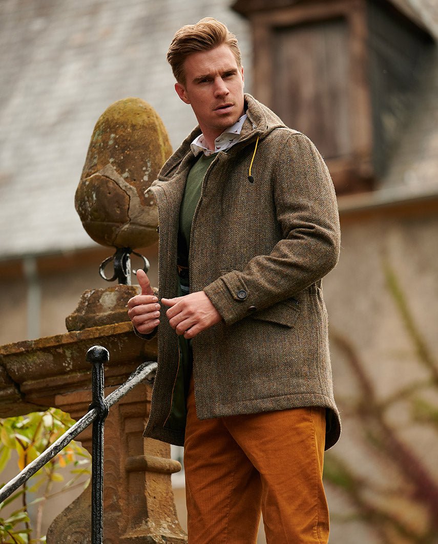 Funktionaler Harris Tweed Parka "Finsbay" in evergreen - Wellington of Bilmore