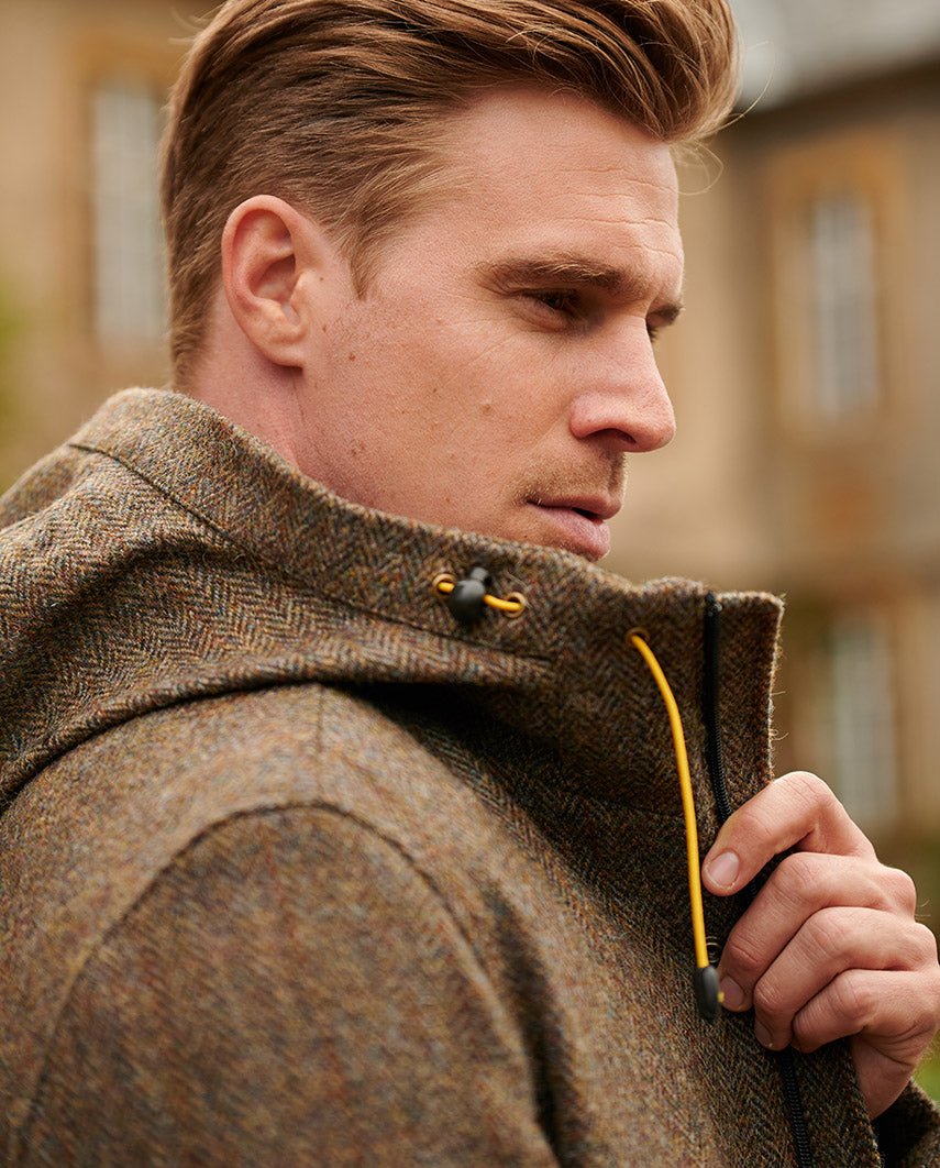 Funktionaler Harris Tweed Parka "Finsbay" in evergreen - Wellington of Bilmore