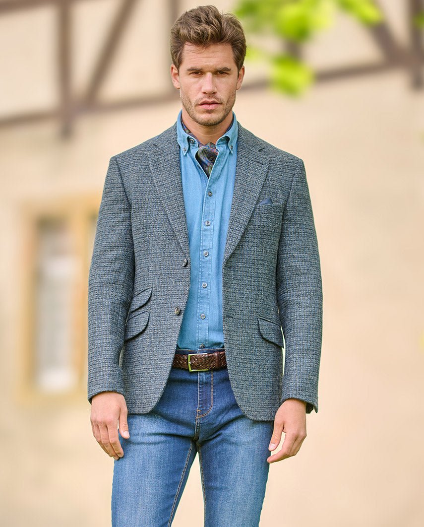 Harris Tweed Sakko ''London'' in blue houndstooth - Wellington of Bilmore