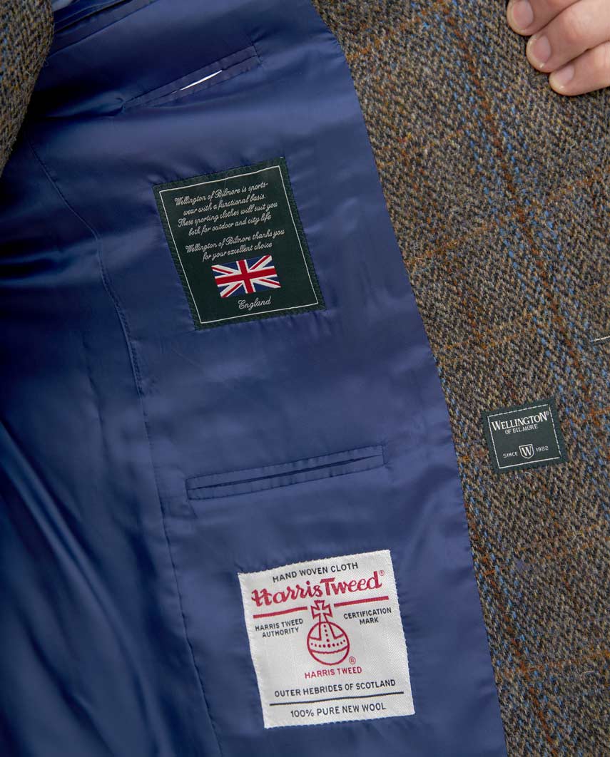 Harris Tweed Sakko ''London'' in green-blue herringbone - Wellington of Bilmore