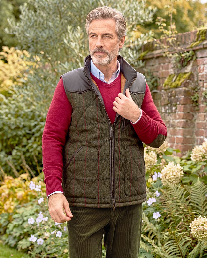 Harris Tweed Steppweste Herren – Levi Vest in green Overcheck - Wellington of Bilmore