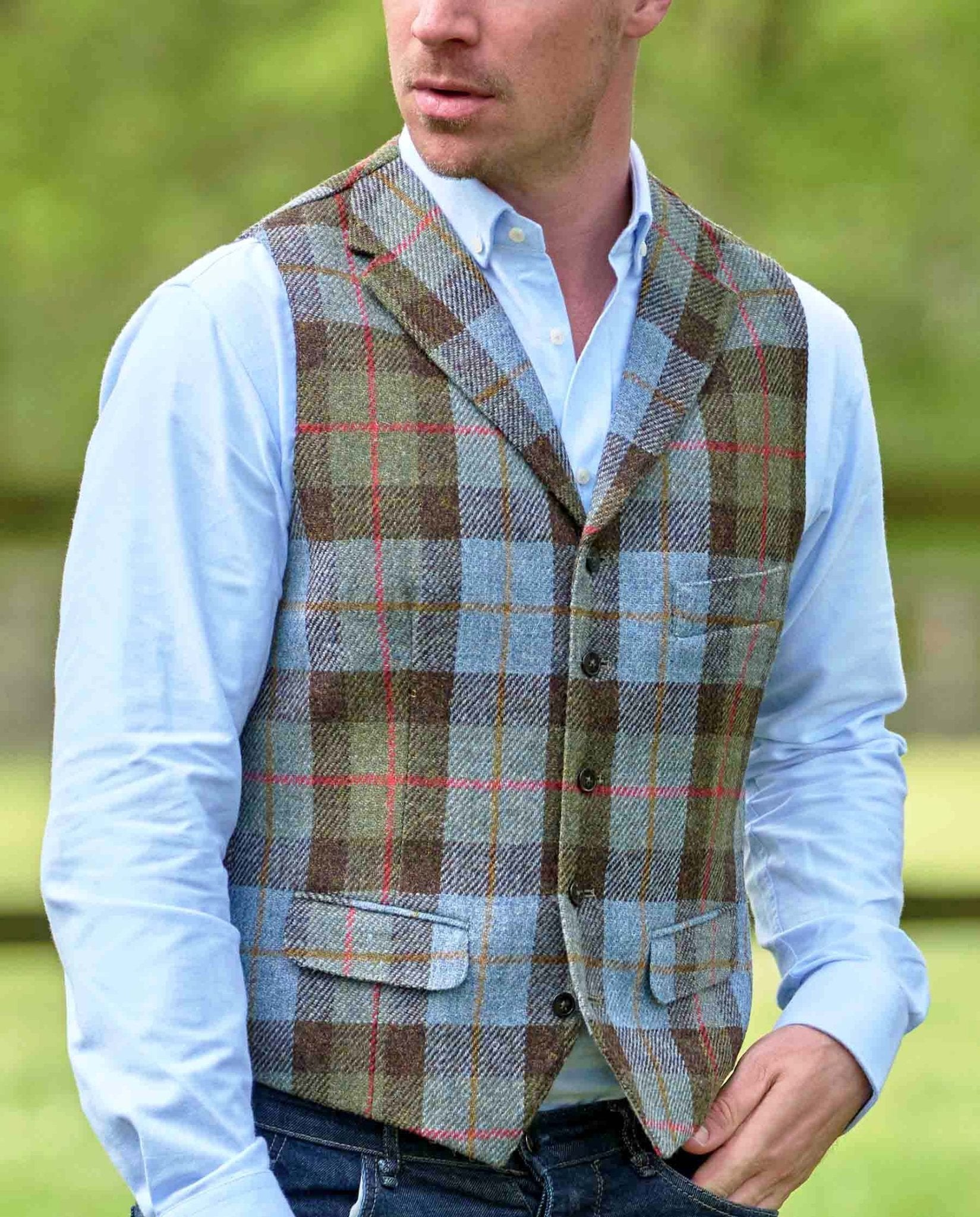 Harris Tweed Weste ''Wales'' im Highland Check - Wellington of Bilmore