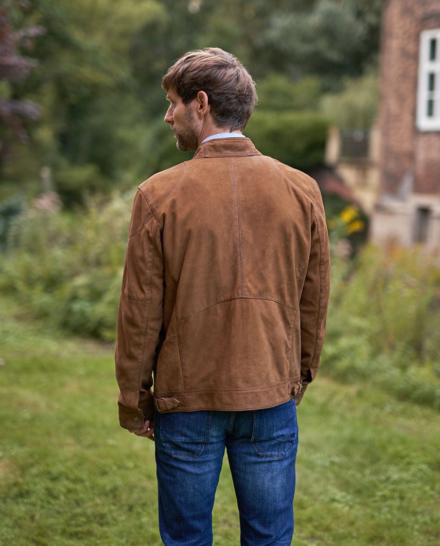 Herren Biker Lederjacke ''Belford SO'' aus Ziegenvelours in beige - Wellington of Bilmore