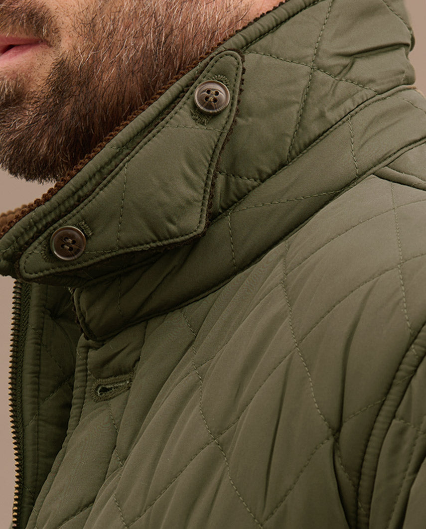 Herren Steppjacke ''Boston'' in oliv mit Harris Tweed Applikationen - Wellington of Bilmore