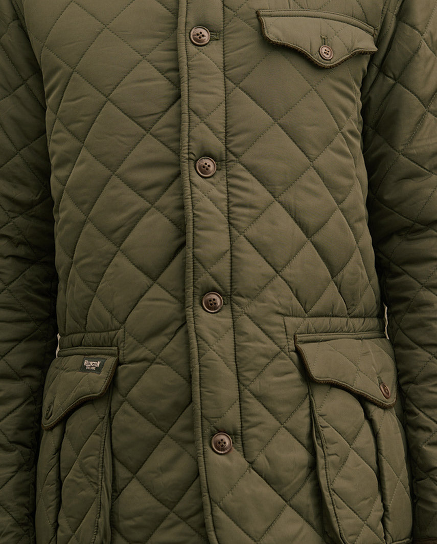 Herren Steppjacke ''Boston'' in oliv mit Harris Tweed Applikationen - Wellington of Bilmore