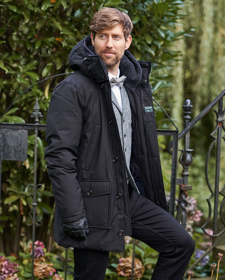 Herren Winter Parka „Byron“ in schwarz – abnehmbare Kapuze - Wellington of Bilmore