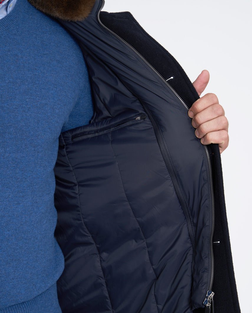 Herrenmantel ''Lucas'' mit Westeneinsatz in navy aus Woll-Kaschmirmix - Wellington of Bilmore