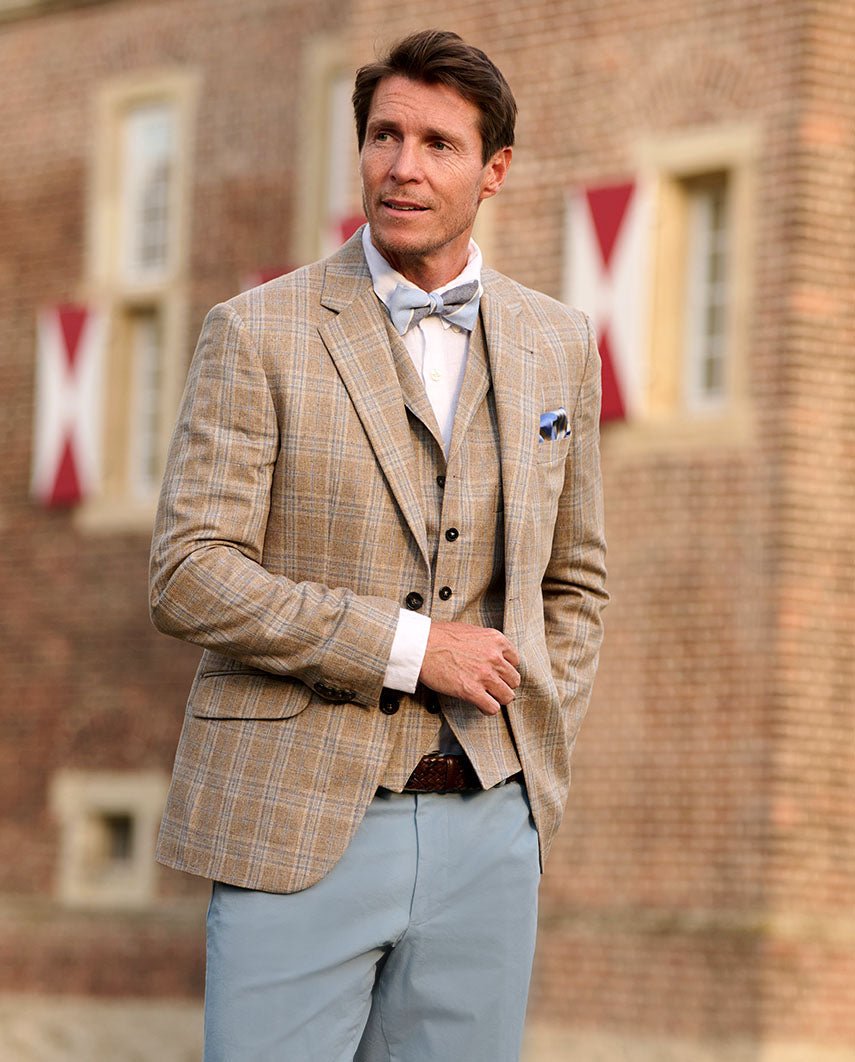Sommersakko ''London'' im beige - blauem Glencheck aus Seide - Wellington of Bilmore