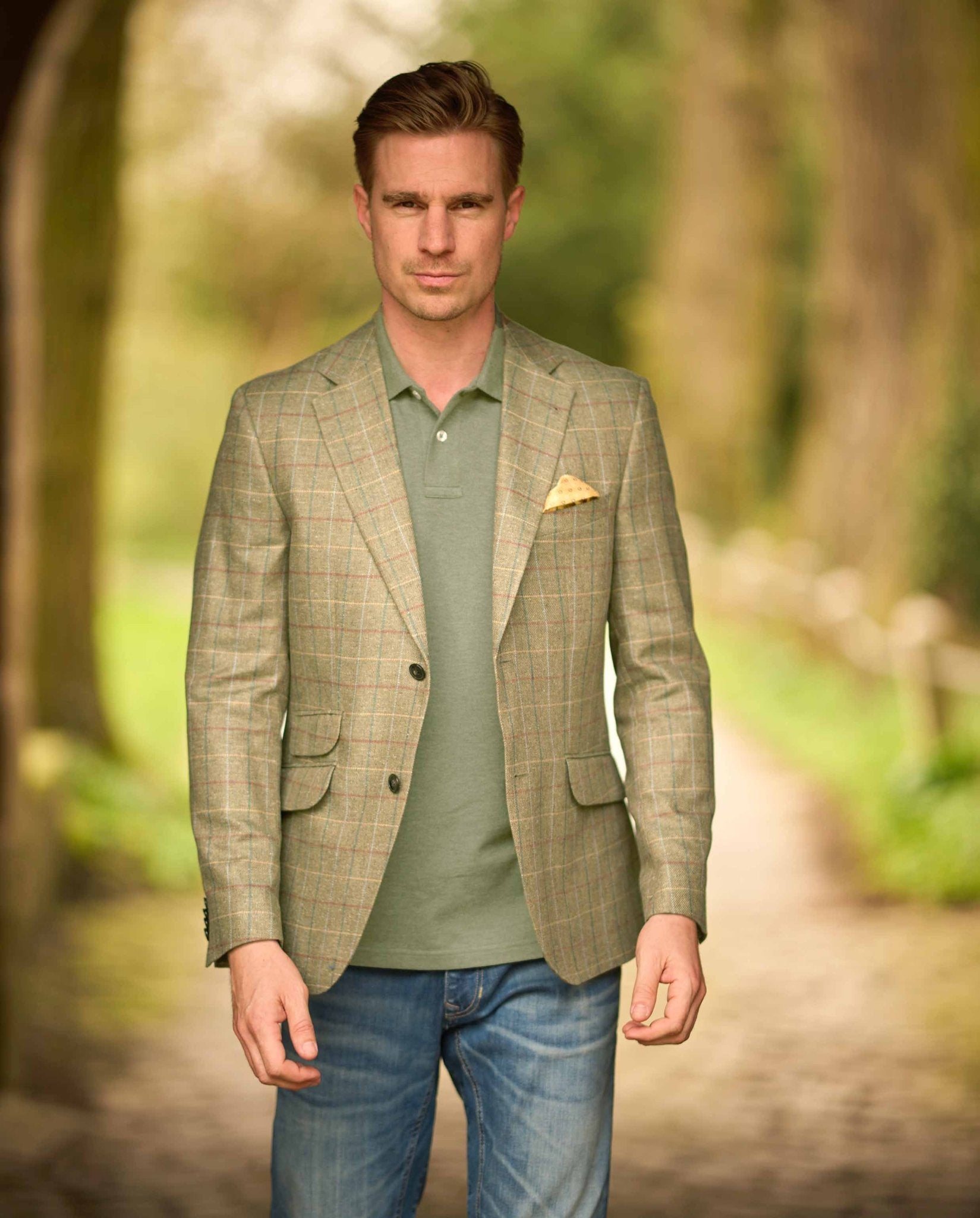 Sommersakko ''London'' im green check aus Seide - Wellington of Bilmore
