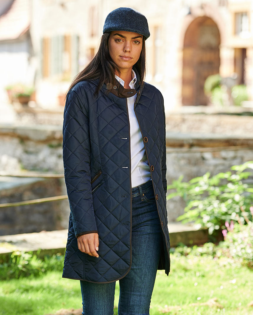 Quilted coat ''Gabby'' with tweed trim in navy