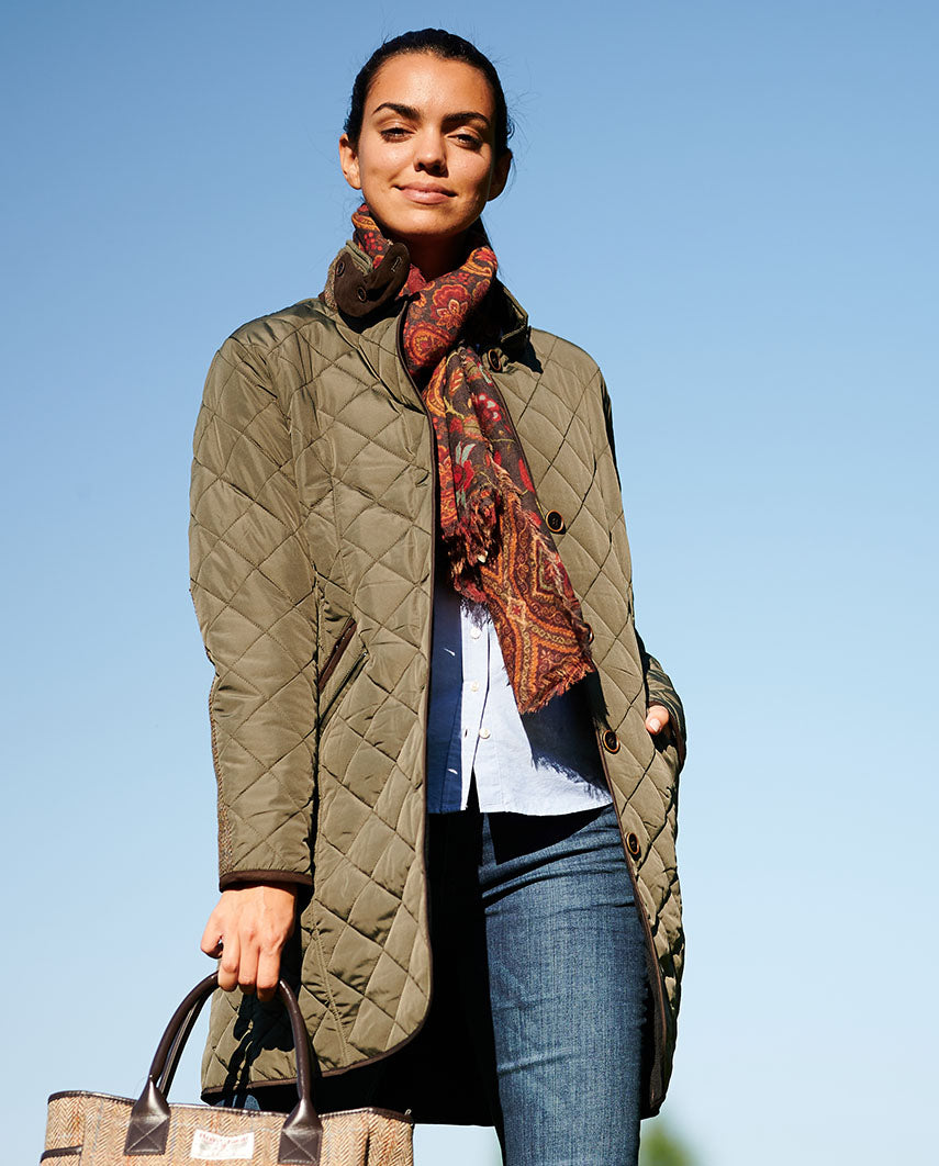 Quilted coat “Gabby” with tweed trim in olive