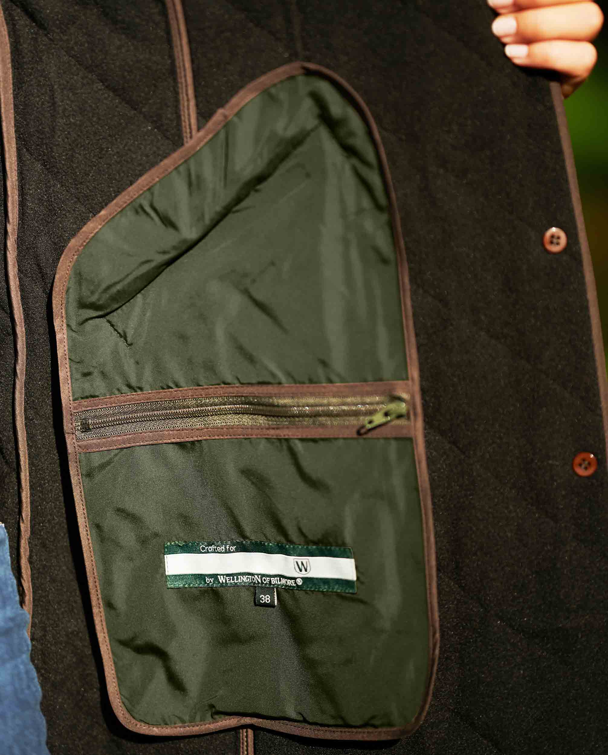 Steppmantel ''Gabby'' mit Tweed Besatz in oliv