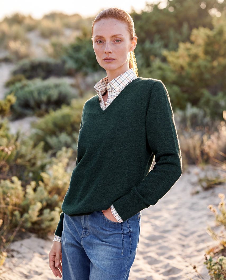 Women's Lambswool Sweater "Mary" in forest green