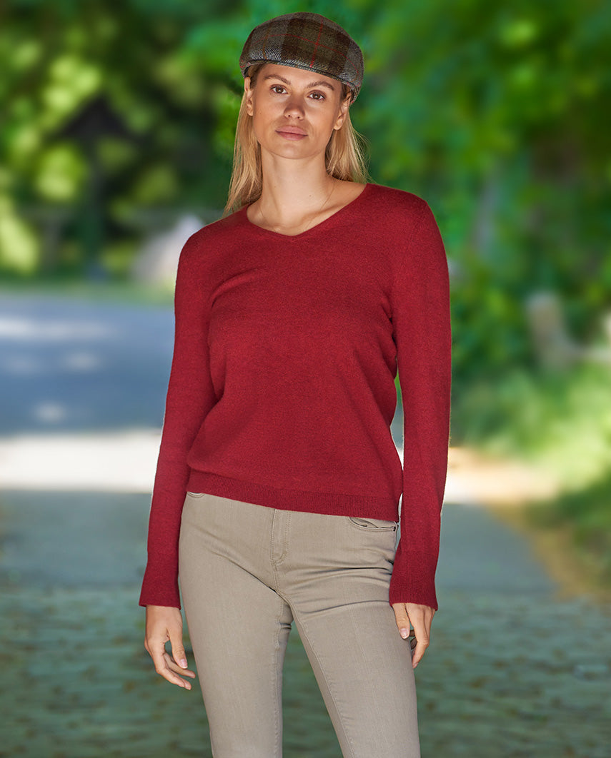 Damen Lambswool Pullover ''Mary'' in red dahlia