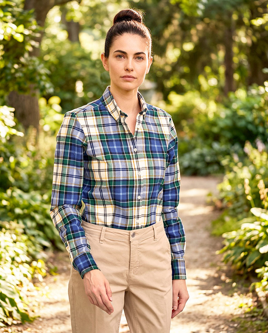 Button-Down Damenbluse "Stella" im Flanell Check