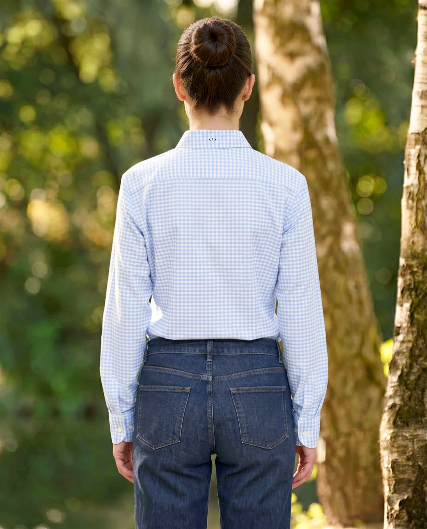 Button-Down Damenbluse „Stella“ in blue vichy