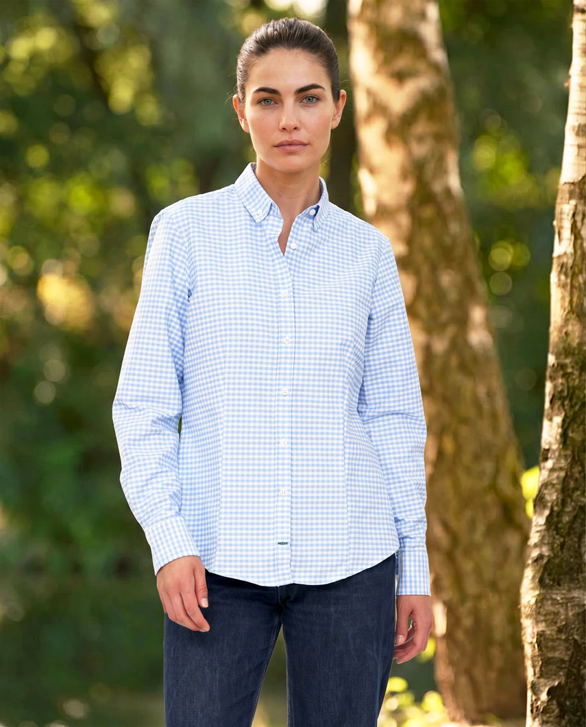 Button-Down Damenbluse „Stella“ in blue vichy