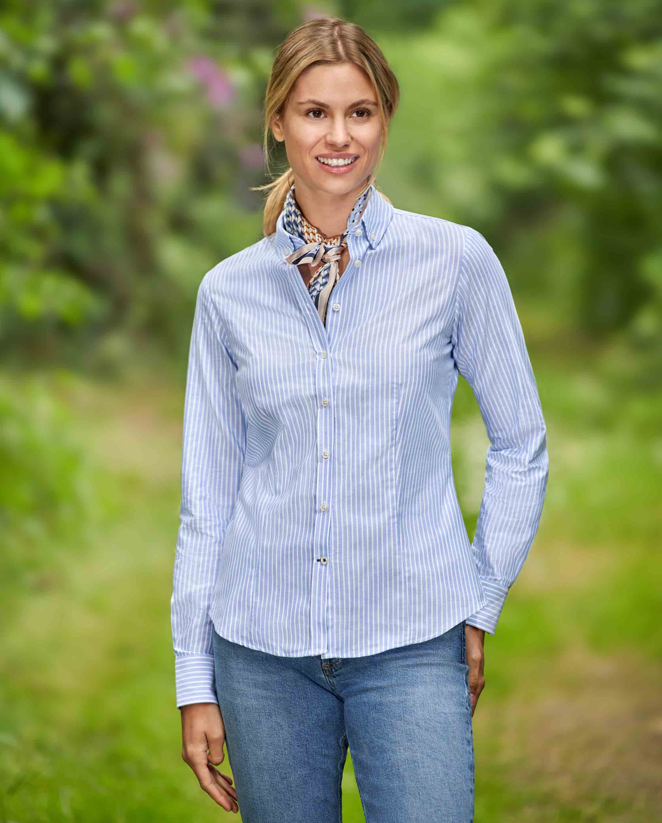 Button-Down Damenbluse „Stella“ im Oxford-Streifen