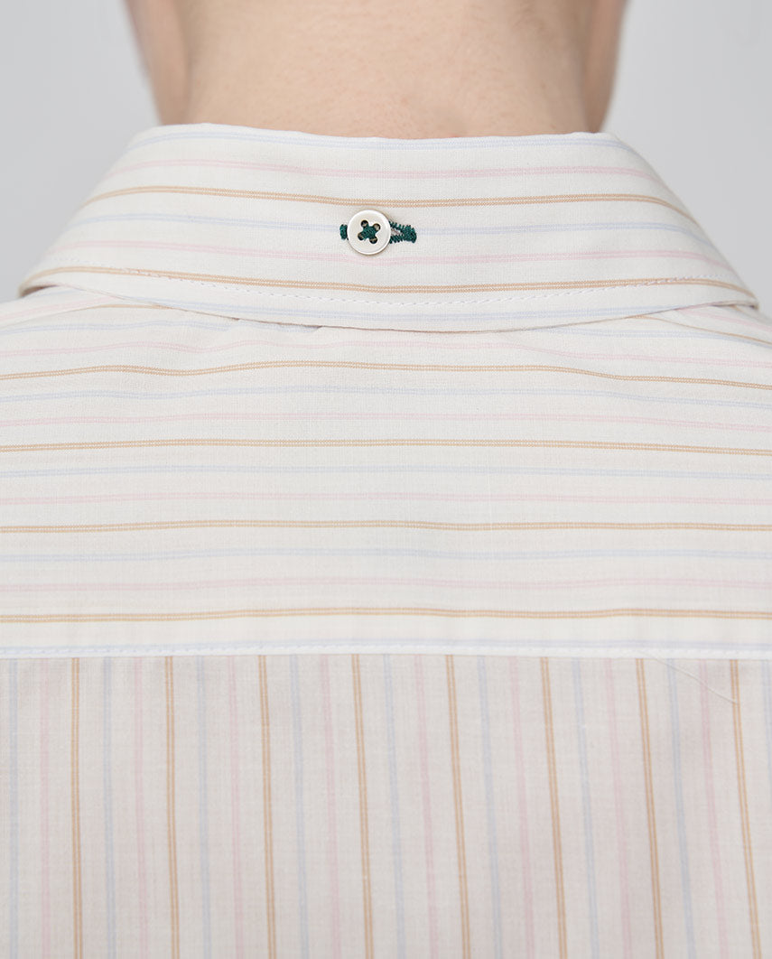 Damenbluse ,,Stella'' aus Baumwoll-Seide – Beige Rose Blue Stripe