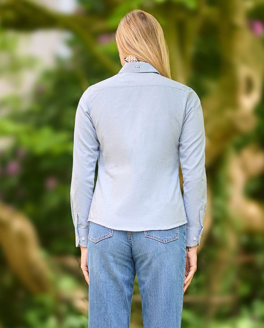 Button-Down Damenbluse „Stella“ in blau melange