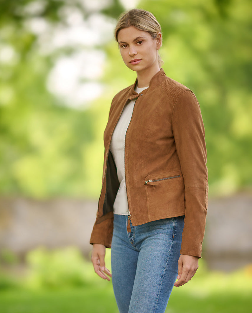 Damen Lederjacke ''Janna'' in cognac im eleganten Biker-Style
